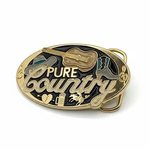Pure Country Belt Buckle Gold Tone Enamel Guitar Cowboy Hat Made in USA 0320